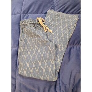 Roxy Wide Leg Pants Blue Print Smocked Waist Beach Relaxed Linen Blend - Size M